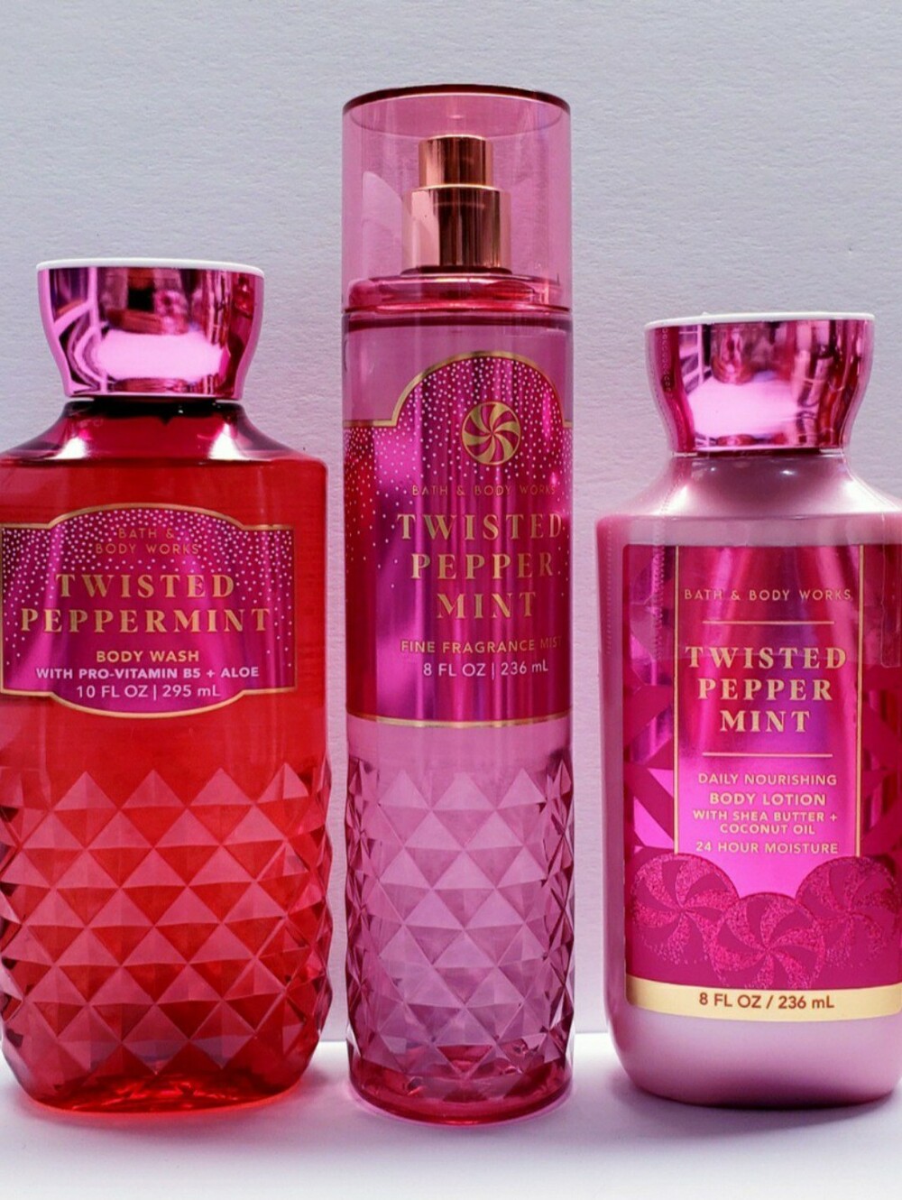 Bath & Body Works TWISTED PEPPERMINT Body Lotion, Fragrance Mist, Body Wash-3pcs